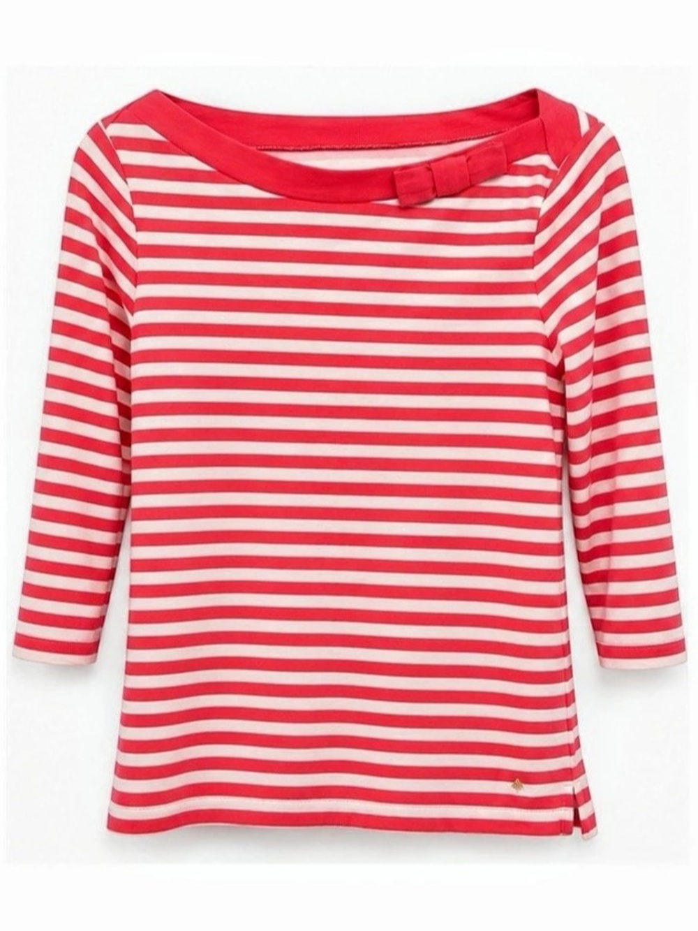 Kate Spade New York Coral Striped Bow Neck 3/4 Sleeve Top Size M